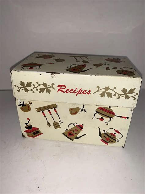 vintage metal kitchen box|Metal Recipe Box for sale .